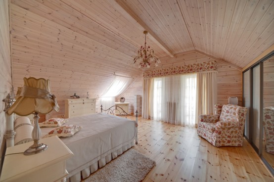 酷乡村风格的木屋设计舒适的主卧室