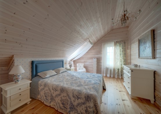 酷乡村风格的木屋设计的另一个舒适的主卧室